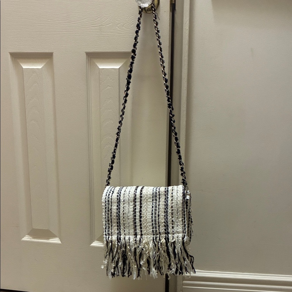 Zara Black and White Fringe Crossbody Bag